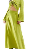 Vero Moda Satin Maxi Skirt In Olive