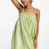 Pieces Cami Babydoll Mini Dress In Lime
