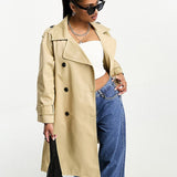 Asos Design Petite Longline Trench Coat In Stone