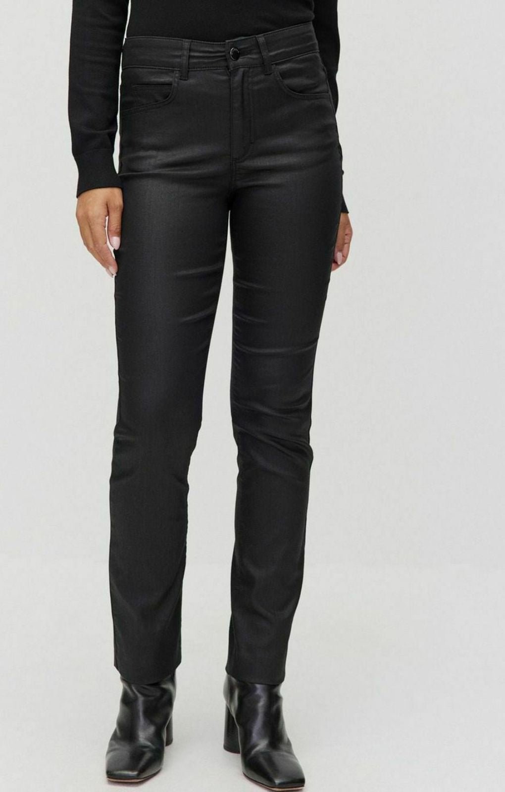 Vila High Waist Coated Trousers In Black – trousers by Vila, available to rent from Hirestreet