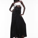 Topshop Colour Block Sarong Bandeau Maxi Dress In Ivory And Black