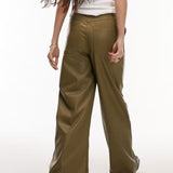 Topshop Faux Leather Wide Leg Trouser In Green