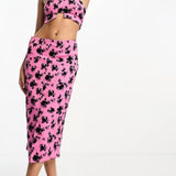 Vila Midi Pencil Skirt In Pink Floral Jacquard