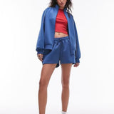 Topshop Sporty Pictot Runner Shorts In Mid Blue