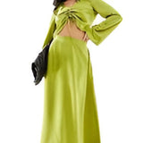 Vero Moda Satin Maxi Skirt In Olive