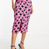 Vila Midi Pencil Skirt In Pink Floral Jacquard