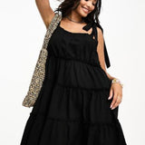 Vero Moda Tie Shoulder Tiered Mini Dress In Black