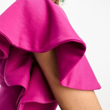 True Violet One Shoulder Ruffle Midi Dress In Fuchsia