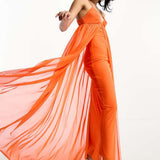 Asos Design Cami Mesh Overlay Skater Maxi Dress In Orange