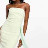 Vesper Bandeau Mini Dress With Drape Detail In Sage Green