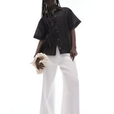 Topshop Short Sleeve Ladder Insert Shirt In Black – tops by Topshop, available to rent from Hirestreet