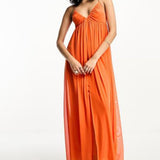 Asos Design Cami Mesh Overlay Skater Maxi Dress In Orange