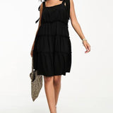 Vero Moda Tie Shoulder Tiered Mini Dress In Black