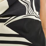 Asos Design Satin Bandeau Asymetric Hem Mini Dress With Ruched Bodice Detail In Mono Abstract Print – dresses by ASOS DESIGN, available to rent from Hirestreet