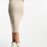 Vila Knitted Midi Skirt In Cream