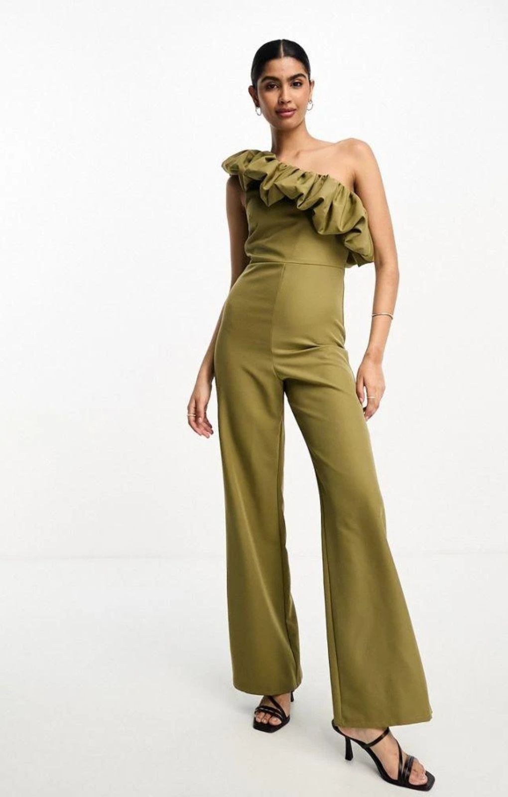 True Datail Rent True Violet Bardot Jumpsuit With Ruffle Detail In Light Khaki ...