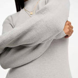 Vila High Neck Knitted Midi Dress With Side Split In Light Grey