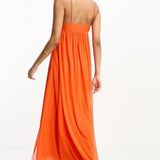Asos Design Cami Mesh Overlay Skater Maxi Dress In Orange