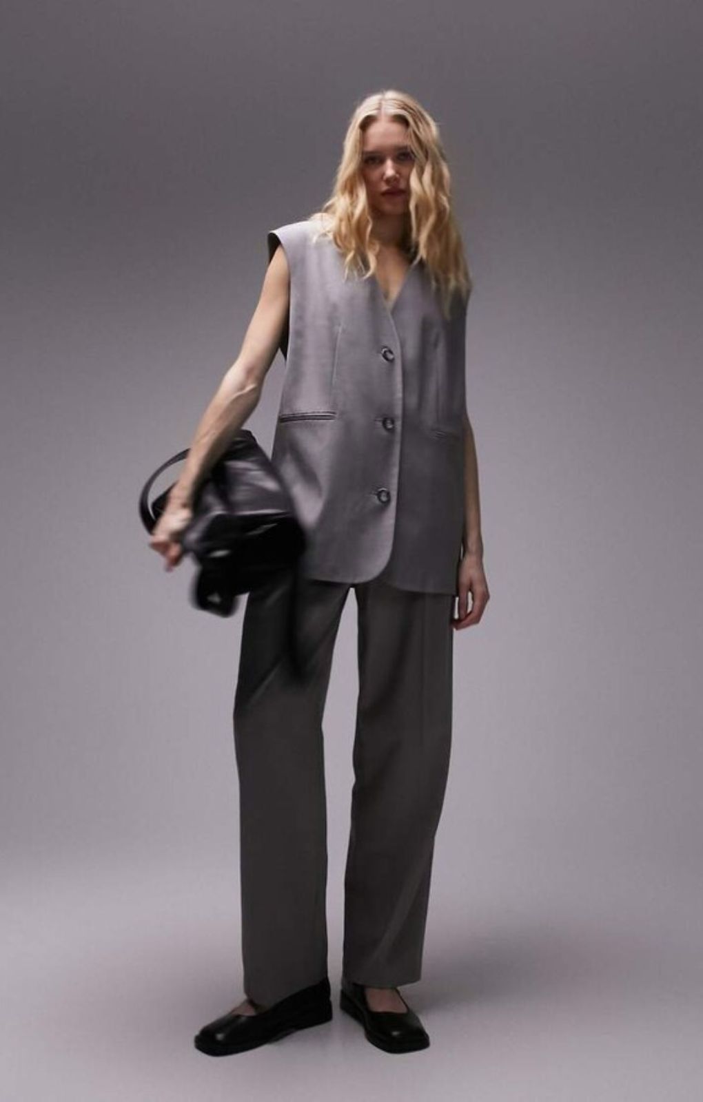 Topshop Tonic Oversized Waistcoat In Light Grey – tops by Topshop, available to rent from Hirestreet