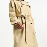 Asos Design Petite Longline Trench Coat In Stone