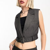 Noisy May Belted Waistcoat In Grey