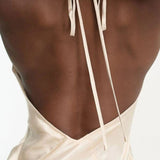 Bardot Open Back Slip Midi Dress In Champagne