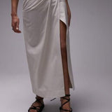 Topshop Linen Tuck Waist Maxi Skirt In Sand