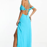 Asos Design Cap Sleeve Strappy Open Back Bias Midi Dress In Turquoise