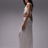 Topshop Linen Tuck Waist Maxi Skirt In Sand