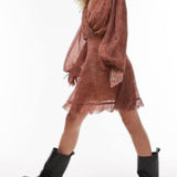 Topshop Frill Neck Mini Tea Dress With Raw Seams In Animal Print