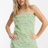 Pieces Premium Faux Feather Bandeau Mini Dress In Mint