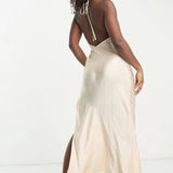 Bardot Open Back Slip Midi Dress In Champagne
