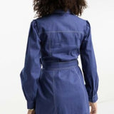 Asos Design Twill Belted Shirt Dress With Contrast Stitch In Blue
