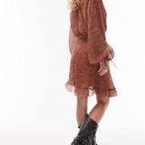 Topshop Frill Neck Mini Tea Dress With Raw Seams In Animal Print