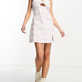 Asyou Knot Front Halter Neck Mini Dress In Lilac Broderie