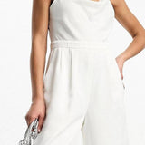 Forever New Cowl Neck Satin Jumpsuit In White