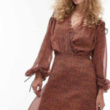 Topshop Frill Neck Mini Tea Dress With Raw Seams In Animal Print
