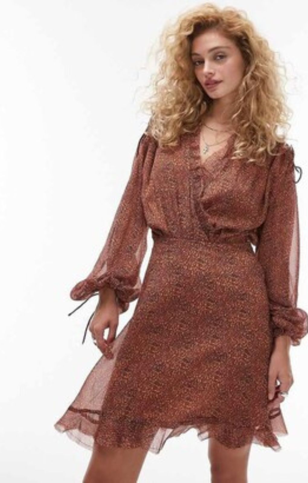 Topshop Frill Neck Mini Tea Dress With Raw Seams In Animal Print – dresses by Topshop, available to rent from Hirestreet