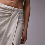 Topshop Linen Tuck Waist Maxi Skirt In Sand