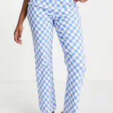 Pieces Flared Trousers In Pastel Blue Check