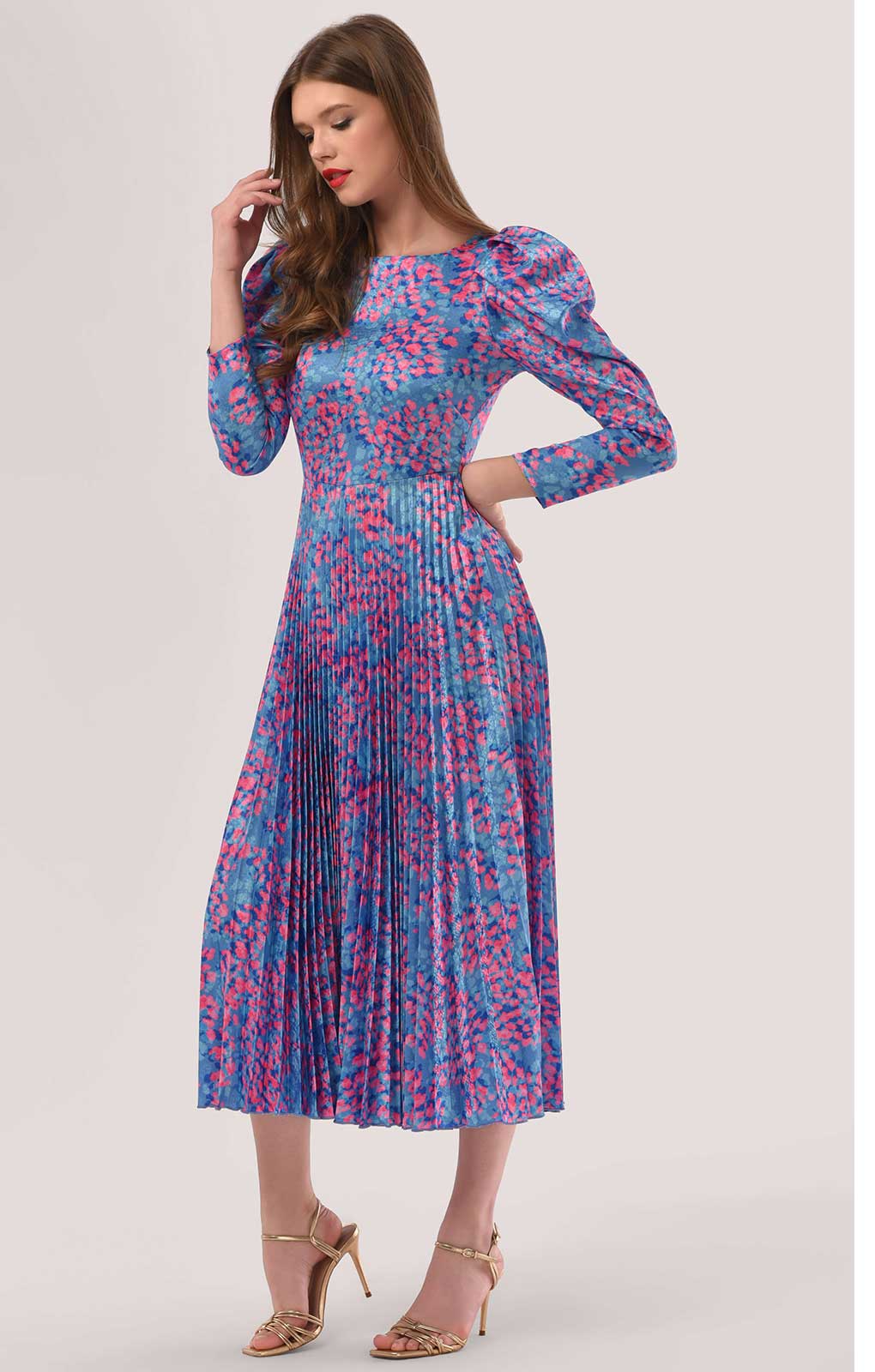 Closest London Pink Print Pleated Midi Dress