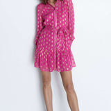 Warehouse Sparkle Tie Waist Button Through Mini Dress
