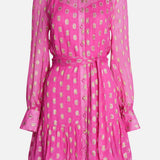 Warehouse Sparkle Tie Waist Button Through Mini Dress