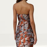 Prem The Label Orange Floral Bandeau Midi Dress