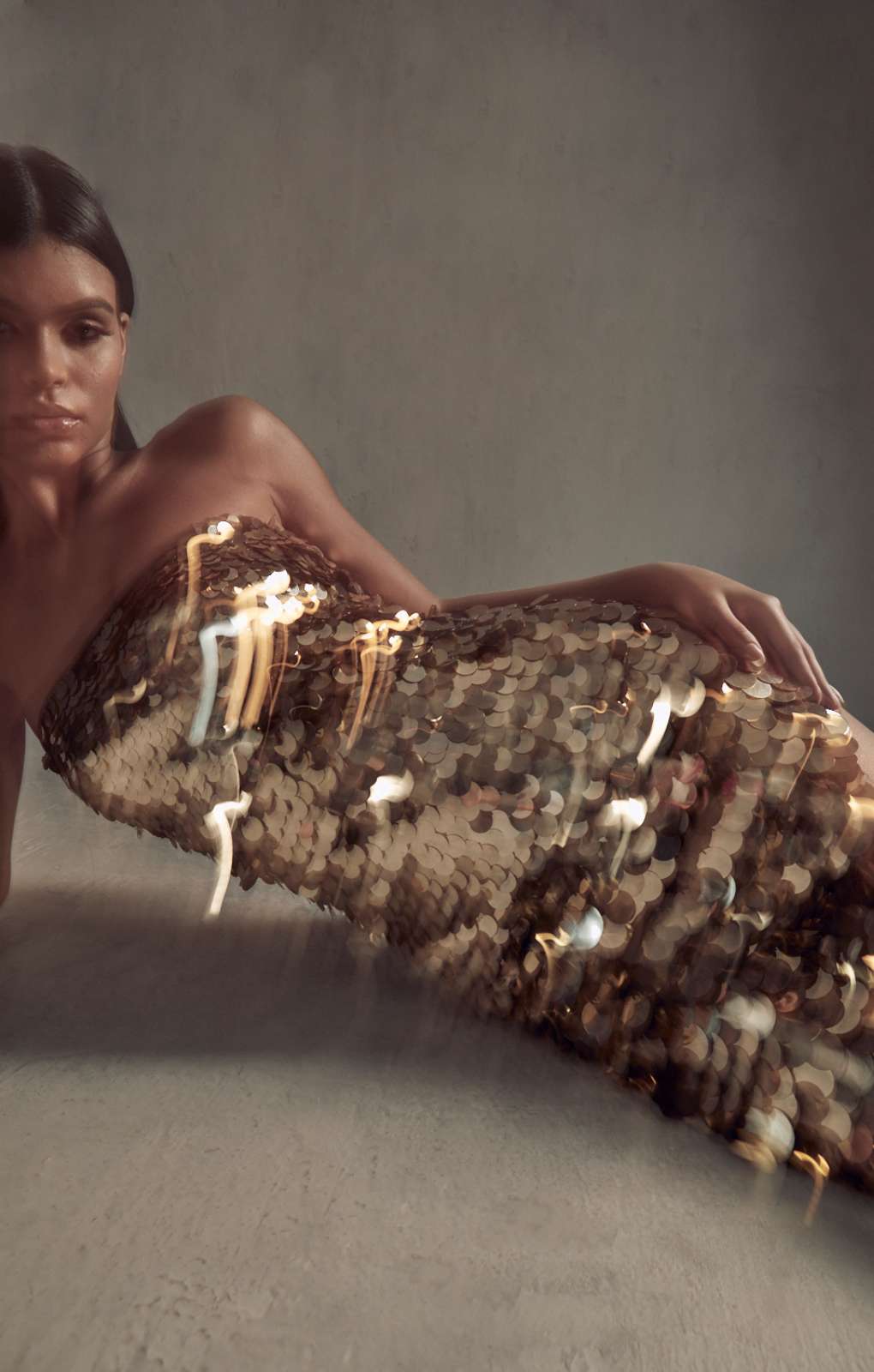 Misspap Premium Sequin Embellished Bandeau Maxi Dress