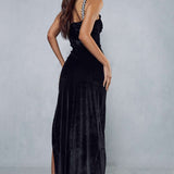Premium Velvet Diamante Trim Maxi Dress product image