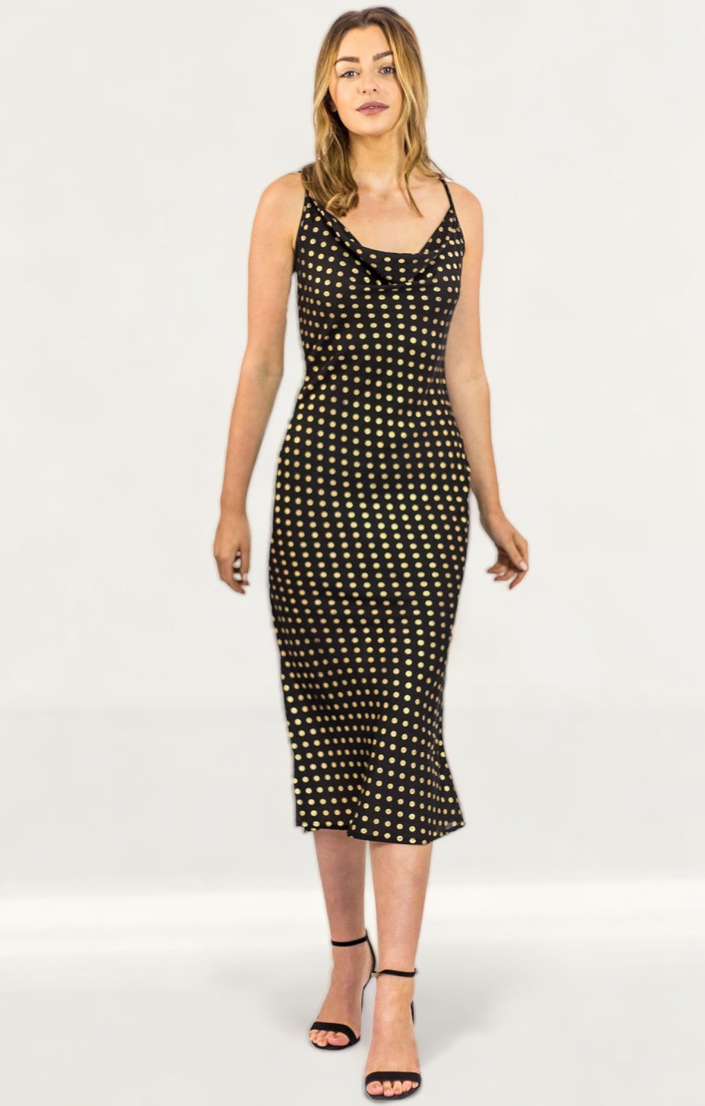 Pretty Lavish Metallic Spot Satin Midi Dress