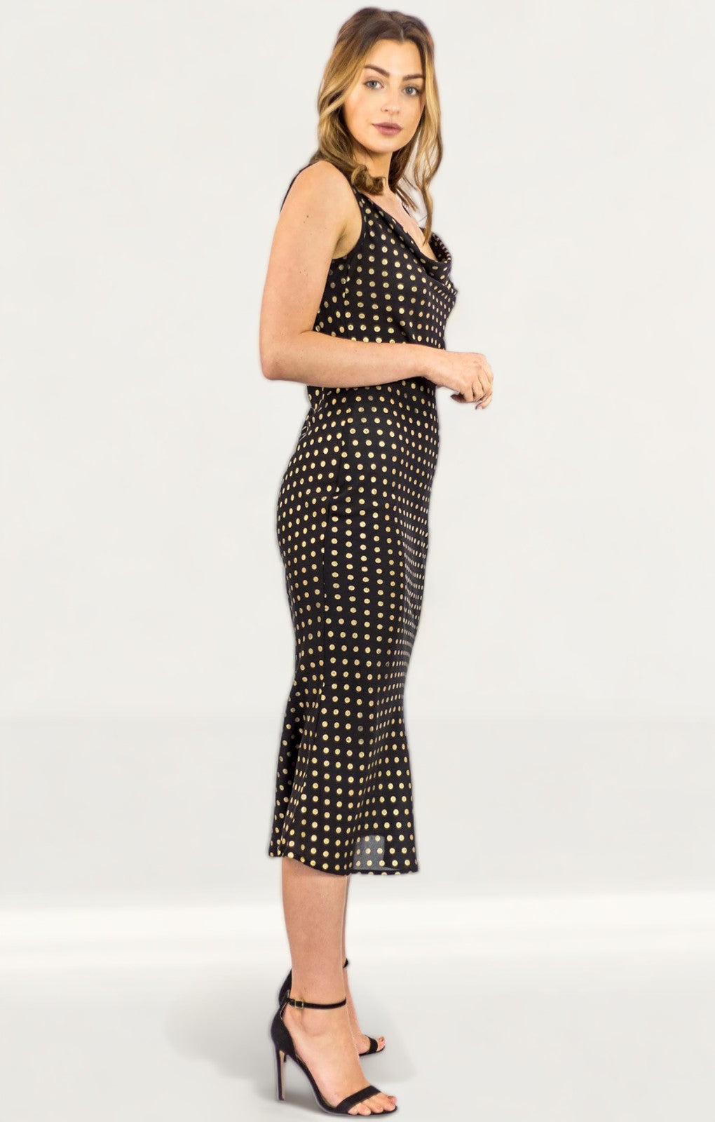 Pretty Lavish Metallic Spot Satin Midi Dress