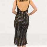 Pretty Lavish Metallic Spot Satin Midi Dress