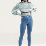 Pretty Lavish Mint Green Phoenix Backless Blouse